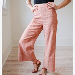 Raleigh Denim Workshop Avery Linen-Blend Wide Leg Pants in Clay, Size S